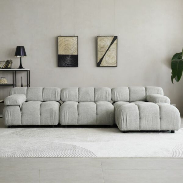 كنب زاوية يمين ويسار بابلز - رمادي فاتح