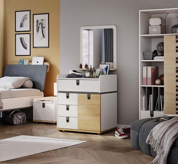 طاولة تزيين مع مرآه سولد - أبيض وخشبي