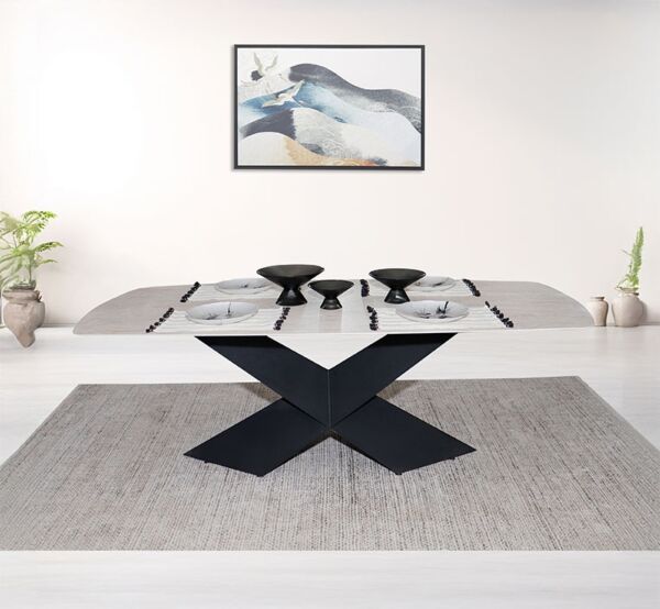 طاولة طعام 8 أشخاص بيلا - اسود و اوف وايت