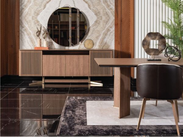 طقم طاولة طعام نيو لزبون 9 قطع - بني وبيج