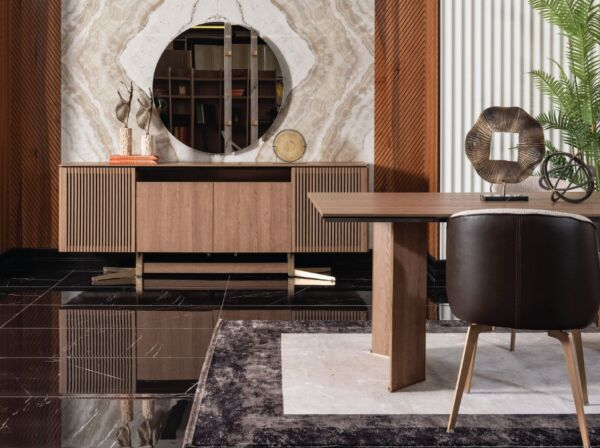 طاولة بوفيه نيو لزبون مع مرآة - بني وذهبي