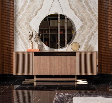 طاولة بوفيه نيو لزبون مع مرآة - بني وذهبي