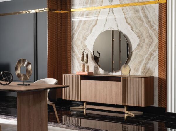 طاولة بوفيه نيو لزبون مع مرآة - بني وذهبي