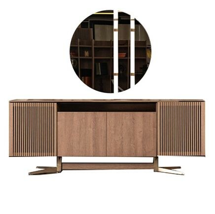 طاولة بوفيه نيو لزبون مع مرآة - بني وذهبي