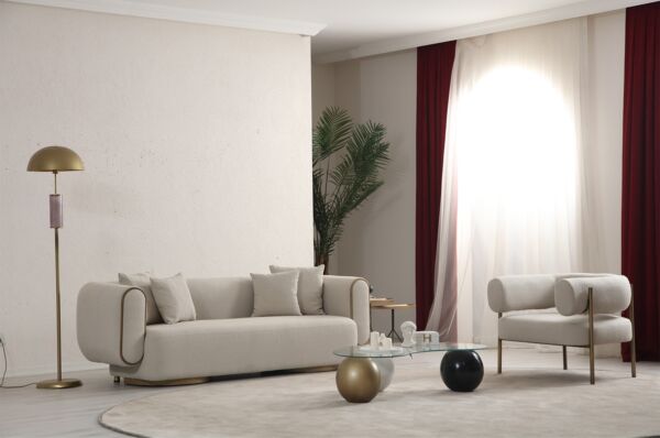 كنب ثلاثي سايستا - بيج وذهبي