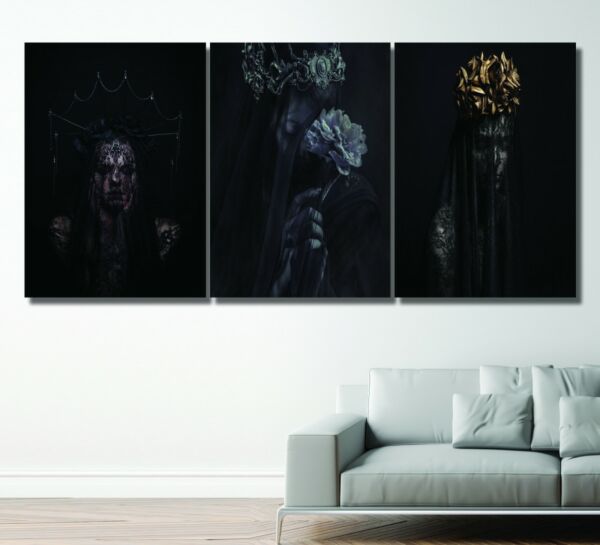 طقم لوحات جدارية فنية بلاك بتصميم امرأة 3 قطع - متعدد الالوان