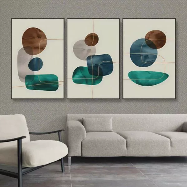 لوحة جدارية فنية بتصميم تجريدي ماتش - ثلاث قطع  - مقاس 120x60 سم