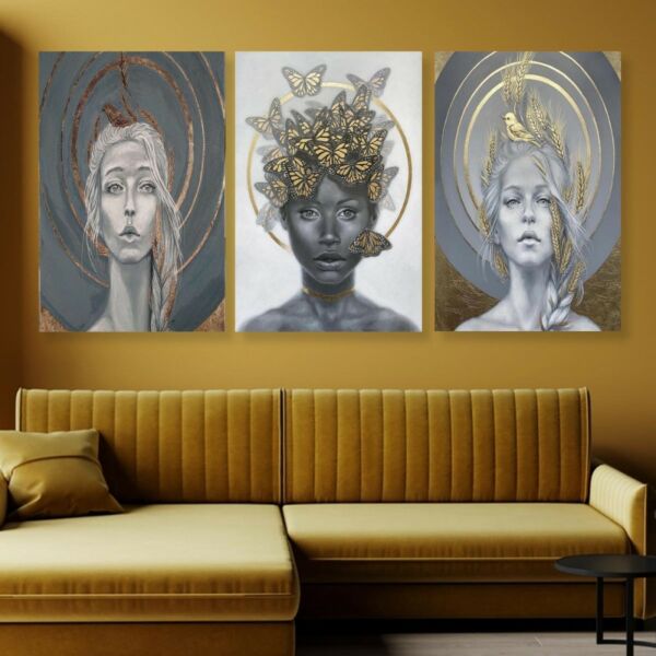 طقم لوحات جدارية فنية لتزين الحائط بتصميم امرأة كوينز - ثلاث قطع