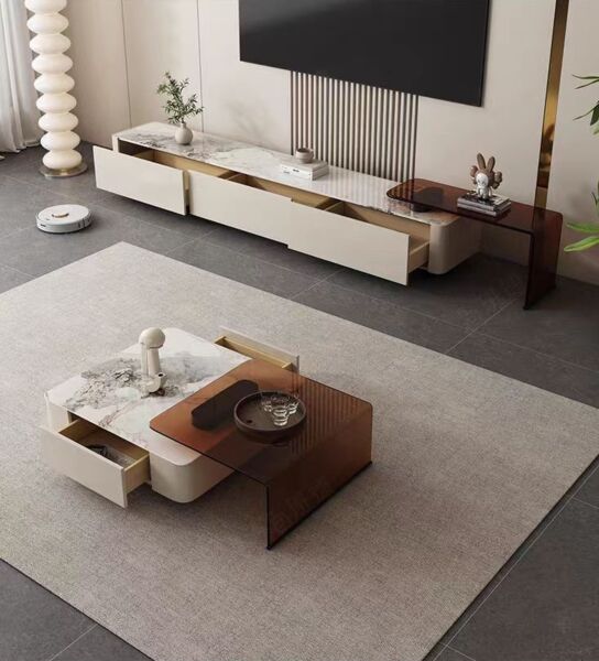 طاولة قهوة مودرن - ابيض وبني