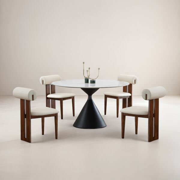 طاولة طعام ل 4 اشخاص بيرلا - ابيض واسود