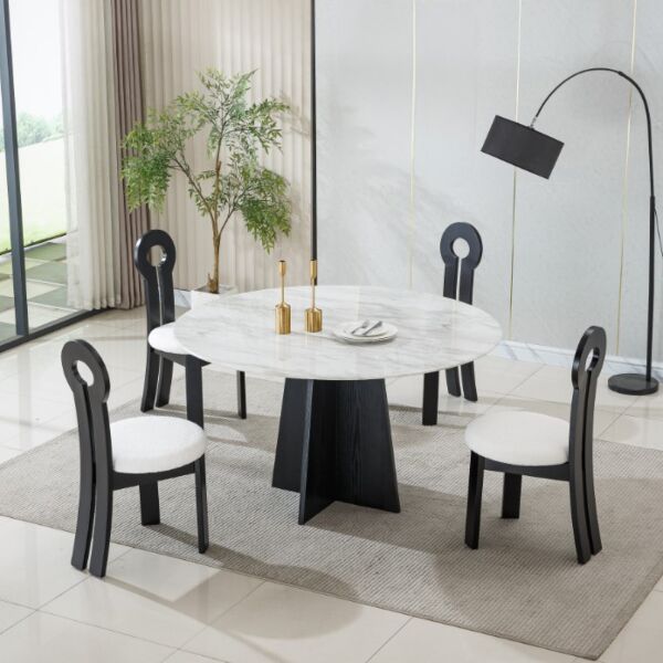 طاولة طعام ل 4 اشخاص متالي - ابيض واسود