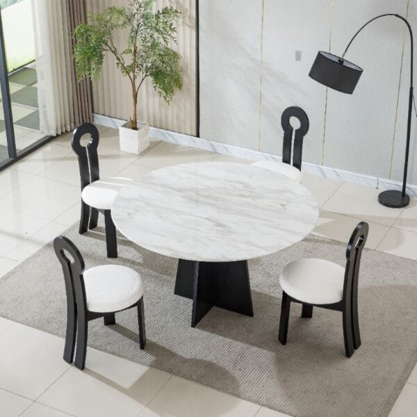 طاولة طعام ل 4 اشخاص متالي - ابيض واسود