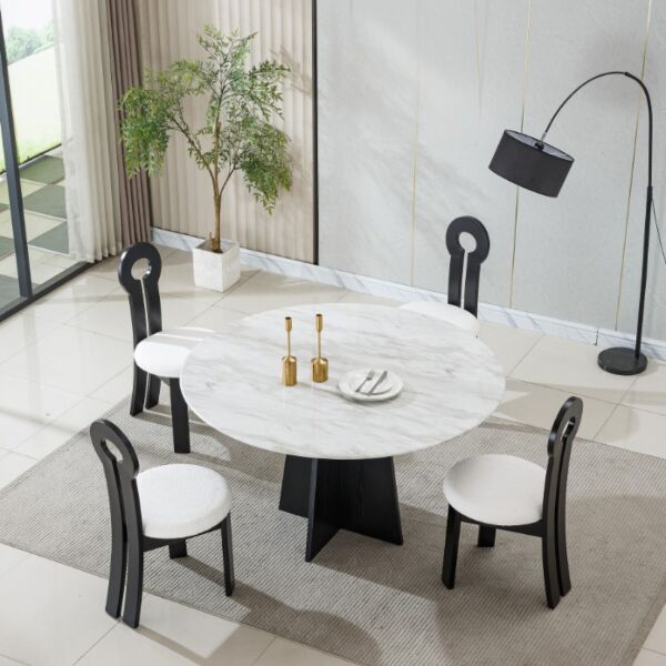طاولة طعام ل 4 اشخاص متالي - ابيض واسود