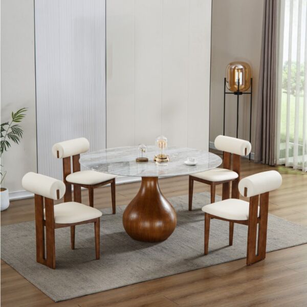 طاولة طعام ل 4 اشخاص جرس - ابيض وبني