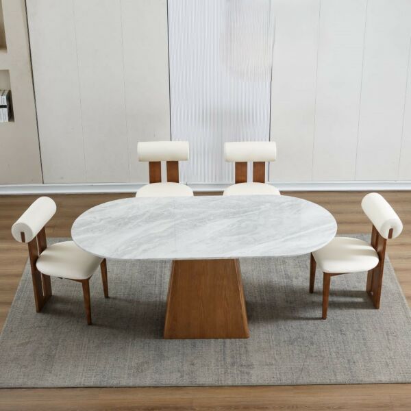 طاولة طعام 6 أشخاص فيكتور - ابيض وبني