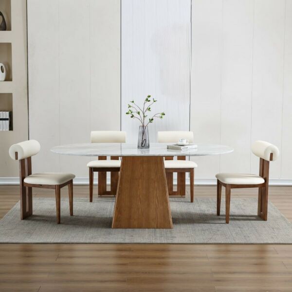 طاولة طعام 6 أشخاص فيكتور - ابيض وبني