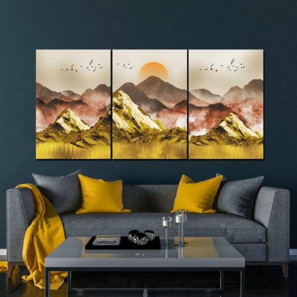 طقم لوحات جدارية فنية ماوتينز 3 قطع - متعدد الالوان