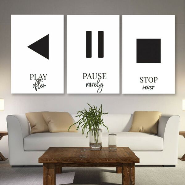 طقم لوحات جدارية فنية لتزين الجدار بتصميم عصري بلاي ستوب - ثلاث قطع
