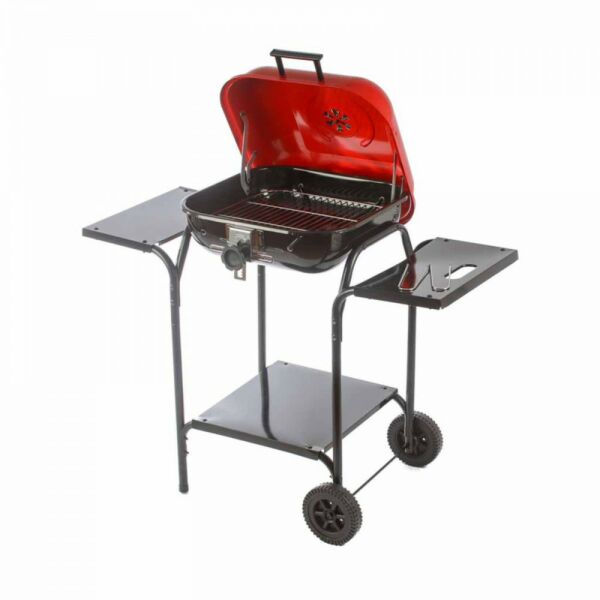 شواية فحم لوجينا مع طاولة وعجلات   احمر واسود