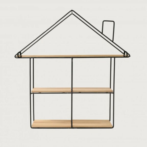 رفوف خشبية عدد 3 وظهرية حديد كوخ بتصميم أخاذ لون بني أسود 