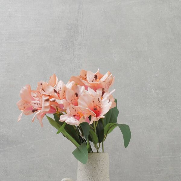 زهرة الليليوم صناعية - وردي وبرتقالي - 12 قطعة