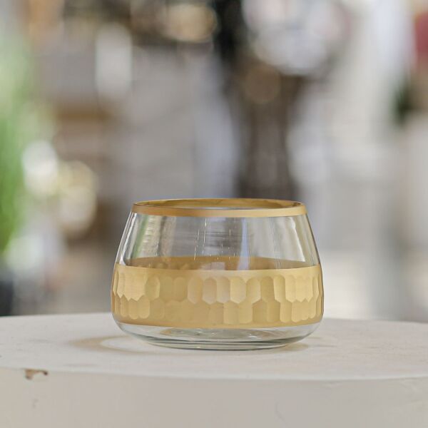 فازة زجاجية بخطوط ذهبية 8 سم