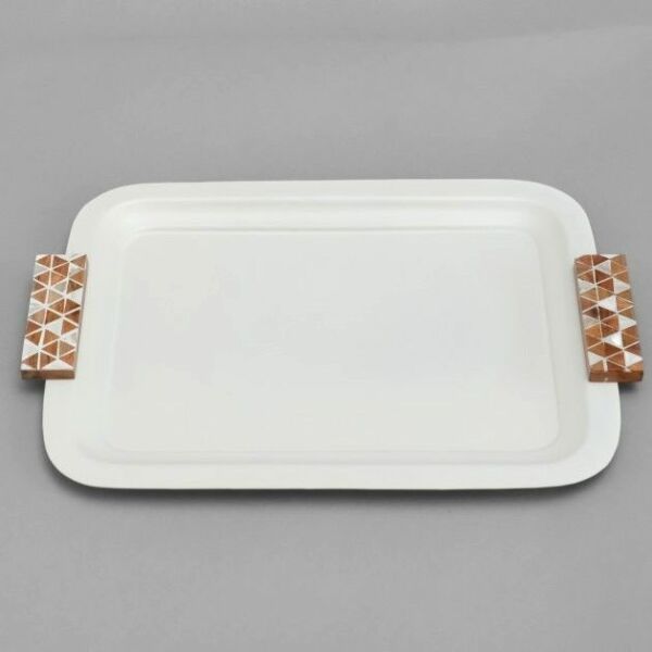 صينية تقديم هندي 37x28 سم - كريمي وخشبي