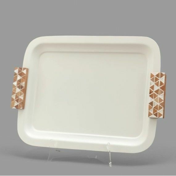 صينية تقديم هندي 37x28 سم - كريمي وخشبي