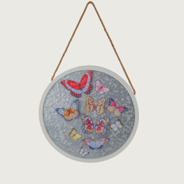 لوحة فراشات معدنية مدورة 