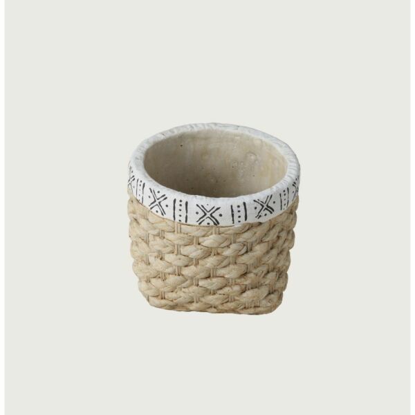 حوض من الفخار بتصميم أخاذ مع طرف قماشي مزخرف لون بني 