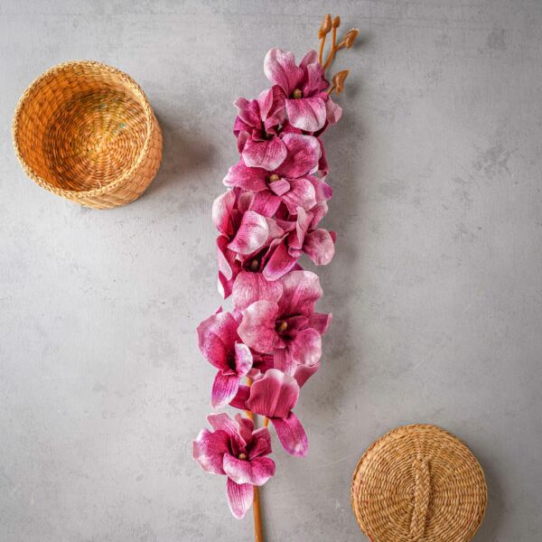 باقة ورد صناعي كورال - موف واخضر - 12 قطعة