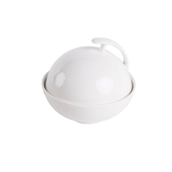 زبدية سيركل بورسلان مع غطاء - أبيض