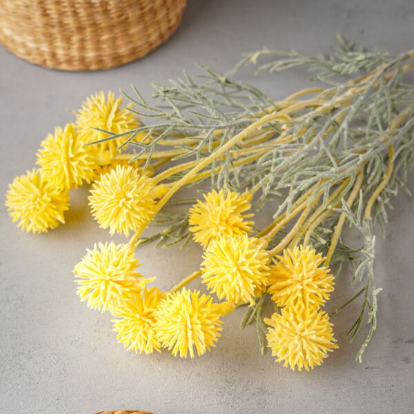 باقة ورد صناعي برديس - اصفر واخضر - 12 قطعة