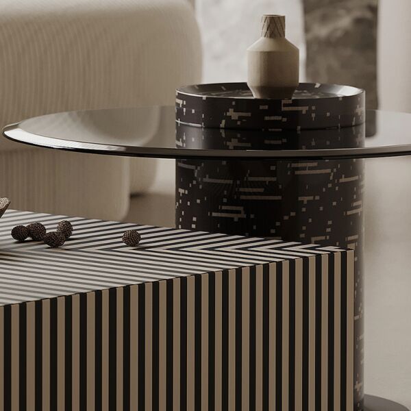 طاولة قهوة سترايبس قطعتين - أسود وبيج