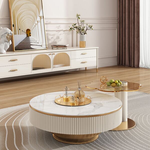 طاولة قهوة جولدن روزي قطعتين - أبيض وذهبي