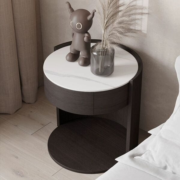 طاولة سرير جانبية مودرن هوم خشبية و سطح رخام أسود - 52x50 سم