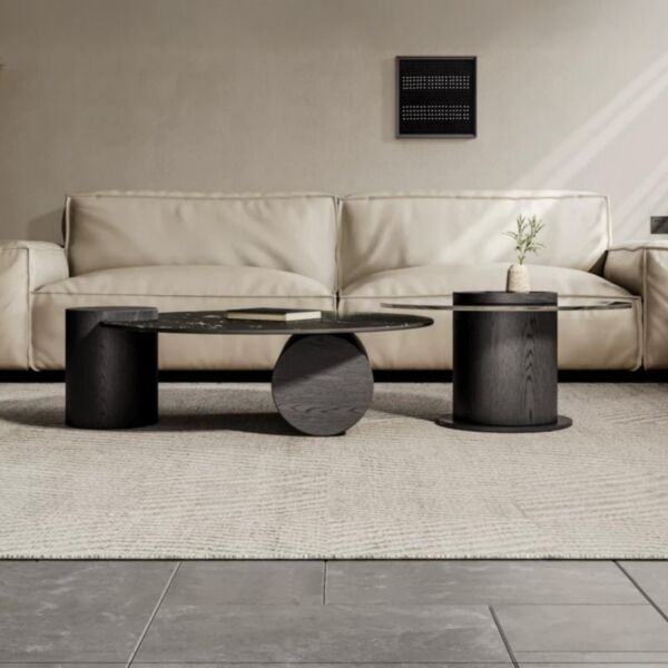طاولة قهوة رخام صناعي من قطعتين سيليزيا - اسود