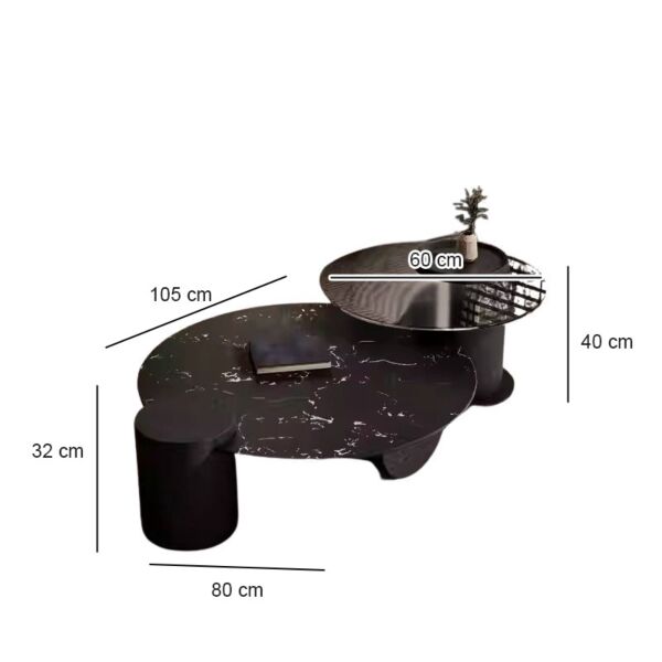 طاولة قهوة رخام صناعي من قطعتين سيليزيا - اسود