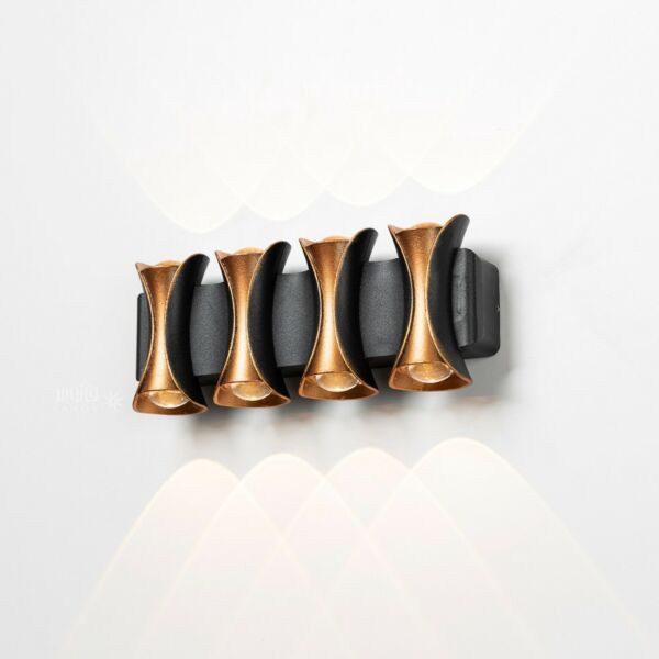 إضاءة جدارية سور لفائف اسود بذهبي 8 لمبات