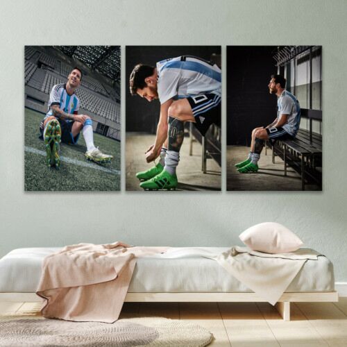 لوحة جدارية فنية بتصميم رياضة ميسي - ثلاث قطع - مقاس 120x60 سم