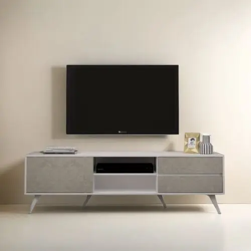 طاولة تلفزيون دايزي ابيض ورمادي