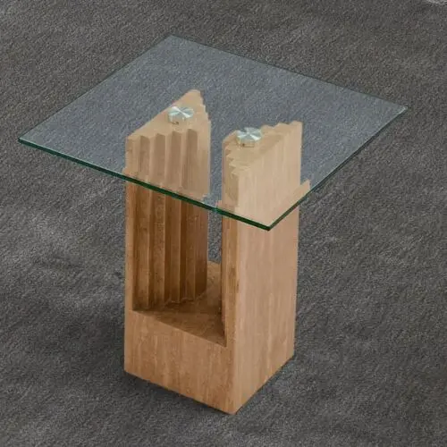 طاولة جانبية من الرخام الطبيعي والزجاج المقسى ماربل - بني