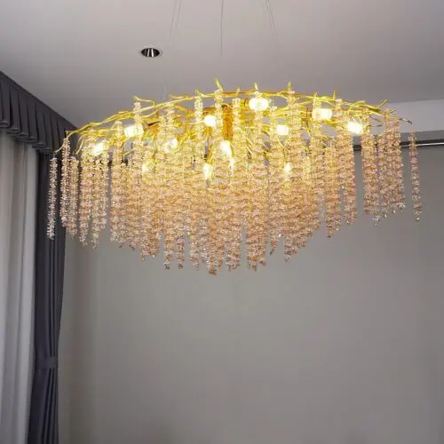 ثريا علاقي مودرن 1200 مع شفاف مع عسلي E14x16 لمبة - ذهبي