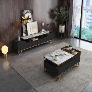 طاولة قهوة مودرن فرانسيس - لون أسود وأبيض وذهبي