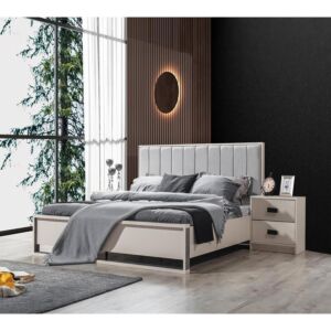 طقم غرفة نوم مزدوج مونتي 5 قطع - أبيض ورمادي