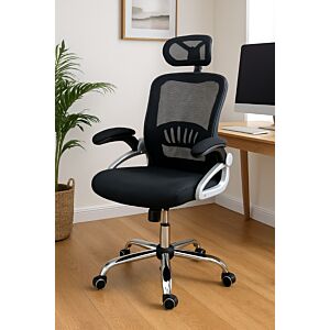 كرسي مكتب متحرك بعجل ومسند للرأس قابل للتعديل - أسود