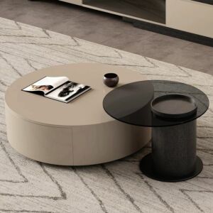 طاولة قهوة مودرن بريانكا 80x60 سم - بيج واسود