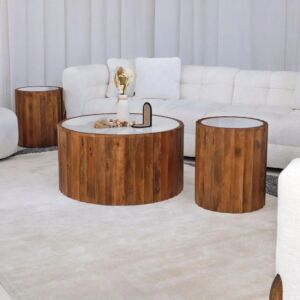 طقم طاولة قهوة خشب هندي طبيعي بلينكو