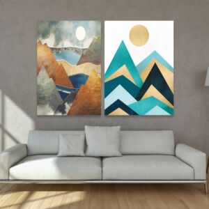 طقم لوحات جدارية خشبية ثنائية بتصميم مودرن كولرفول ماونتنز