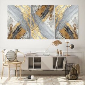 لوحة جدارية فنية تصميم تجريدي سيمبل - ثلاث قطع - مقاس 120x60 سم